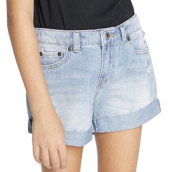 Levi's Girls Girlfriend Fit Denim Shorty Shorts cuff roll up button 8 adjustable - Picture 3 of 10